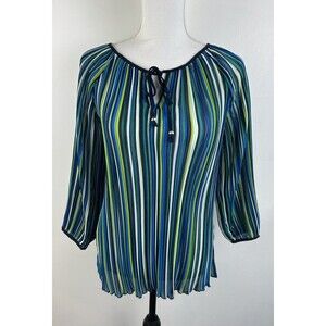 Ruby Rd. Paizley Park Pleated 3/4 Sleeve Peasant Blouse Top Size Small Tie Neck